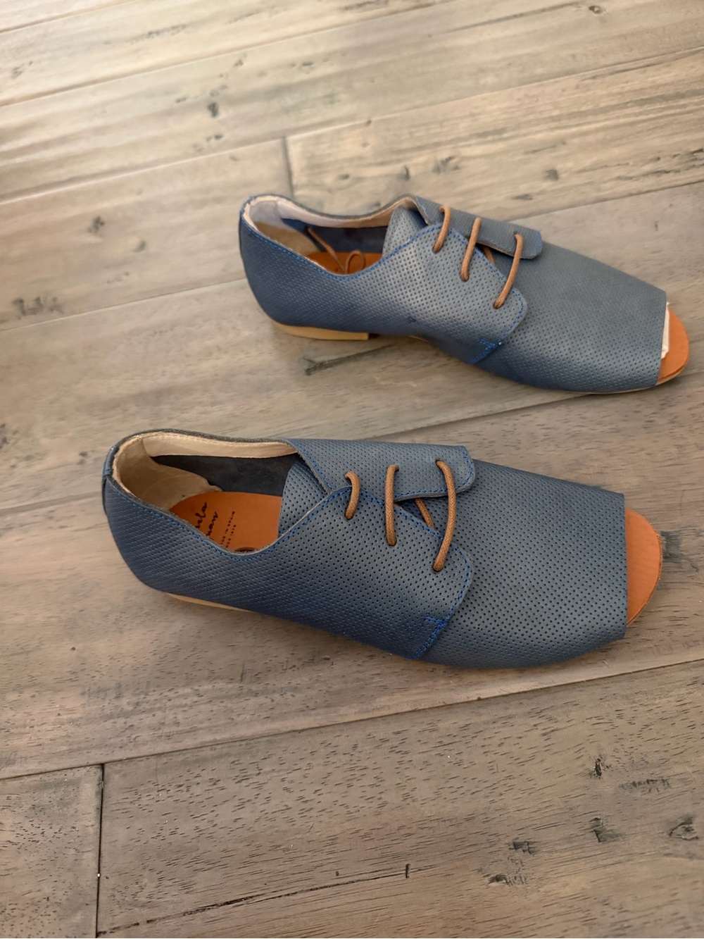 New Manuela de Juan Blue Perforated Lace-Up Open-Toe Shoes Sz 37 - Picture 3 of 6